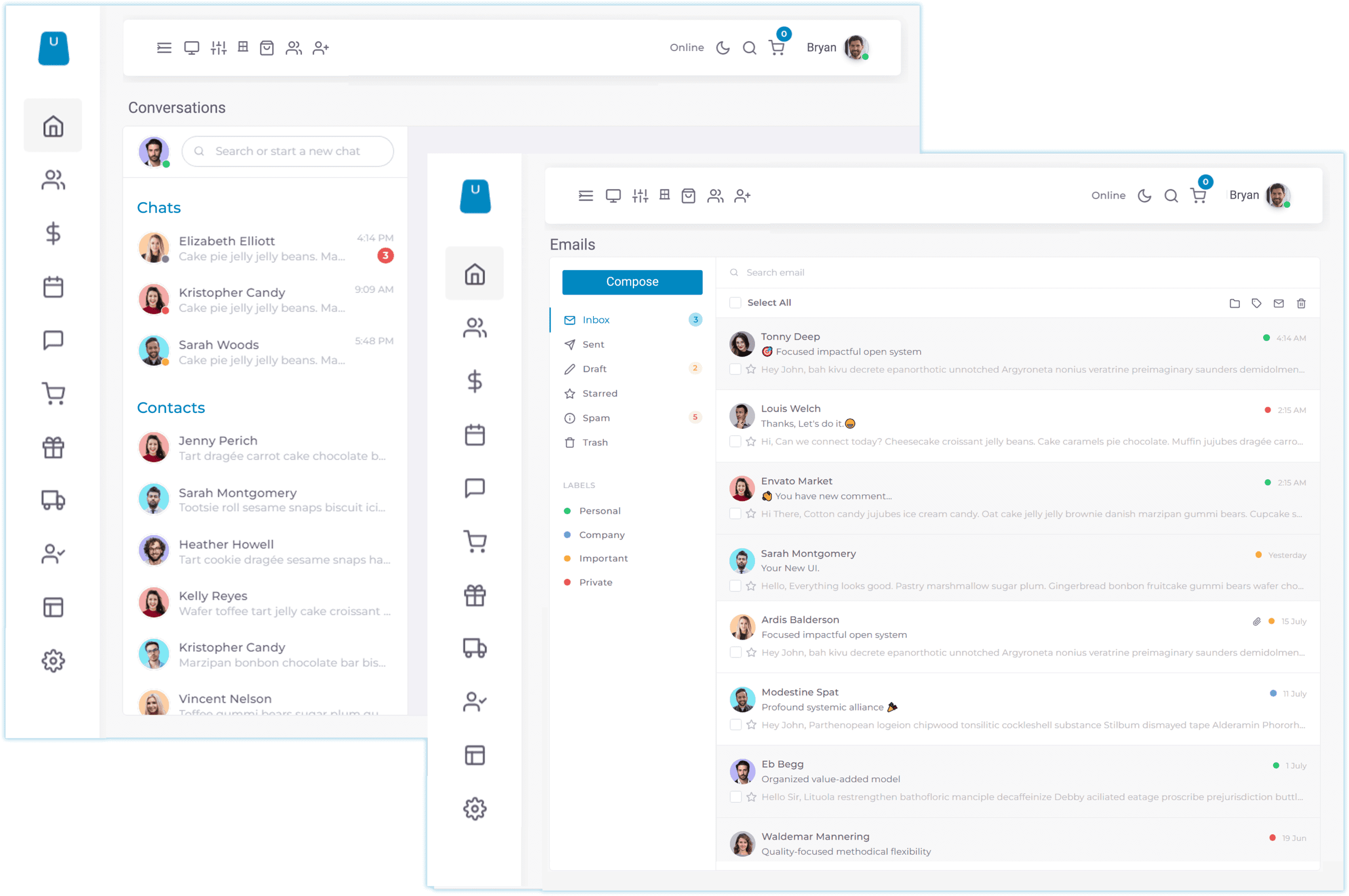 Flowrix email and chats section